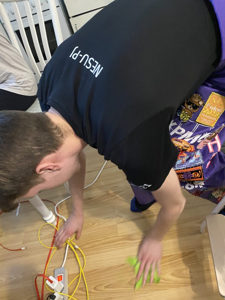 Our Chairman checking if he's still got the skills to clean up after sits parties